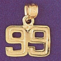 Number 99 Pendant Necklace Charm Bracelet in Yellow, White or Rose Gold 951199