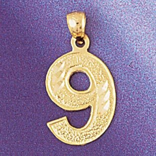 Number 9 Pendant Necklace Charm Bracelet in Yellow, White or Rose Gold 95099