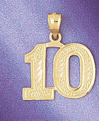 Number 10 Pendant Necklace Charm Bracelet in Yellow, White or Rose Gold 950910