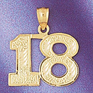 Number 18 Pendant Necklace Charm Bracelet in Yellow, White or Rose Gold 950918