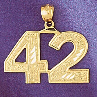 Number 42 Pendant Necklace Charm Bracelet in Yellow, White or Rose Gold 950942