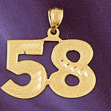 Number 58 Pendant Necklace Charm Bracelet in Yellow, White or Rose Gold 950958