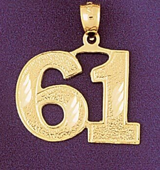 Number 61 Pendant Necklace Charm Bracelet in Yellow, White or Rose Gold 950961