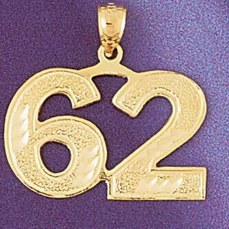 Number 62 Pendant Necklace Charm Bracelet in Yellow, White or Rose Gold 950962