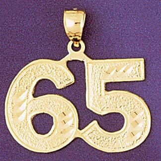 Number 65 Pendant Necklace Charm Bracelet in Yellow, White or Rose Gold 950965