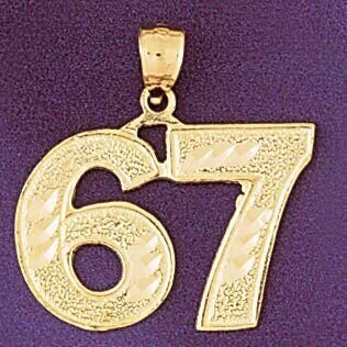 Number 67 Pendant Necklace Charm Bracelet in Yellow, White or Rose Gold 950967