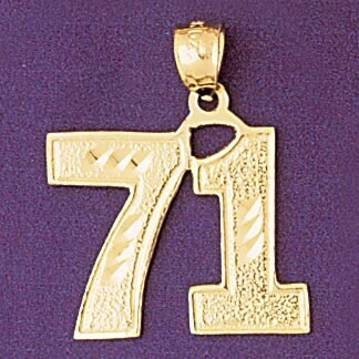 Number 71 Pendant Necklace Charm Bracelet in Yellow, White or Rose Gold 950971