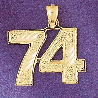 Number 74 Pendant Necklace Charm Bracelet in Yellow, White or Rose Gold 950974
