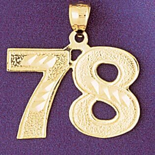 Number 78 Pendant Necklace Charm Bracelet in Yellow, White or Rose Gold 950978