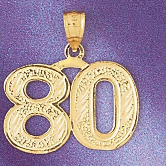 Number 80 Pendant Necklace Charm Bracelet in Yellow, White or Rose Gold 950980