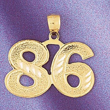 Number 86 Pendant Necklace Charm Bracelet in Yellow, White or Rose Gold 950986