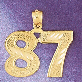 Number 87 Pendant Necklace Charm Bracelet in Yellow, White or Rose Gold 950987