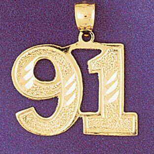 Number 91 Pendant Necklace Charm Bracelet in Yellow, White or Rose Gold 950991