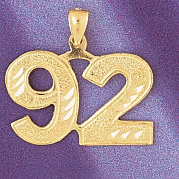 Number 92 Pendant Necklace Charm Bracelet in Yellow, White or Rose Gold 950992