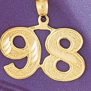 Number 98 Pendant Necklace Charm Bracelet in Yellow, White or Rose Gold 950998