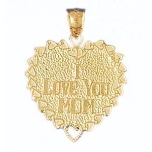 I Love You Mom Pendant Necklace Charm Bracelet in Yellow, White or Rose Gold 9701