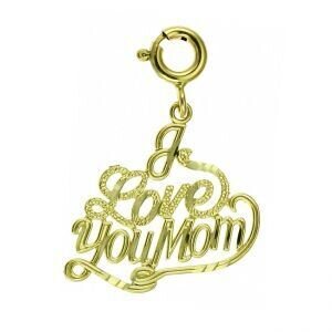 I Love You Mom Pendant Necklace Charm Bracelet in Yellow, White or Rose Gold 9711