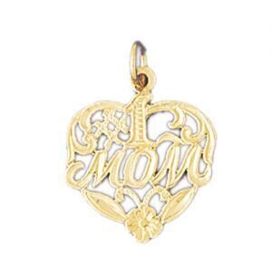 Number One Mom Pendant Necklace Charm Bracelet in Yellow, White or Rose Gold 9783