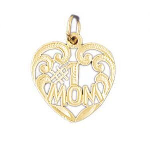Number One Mom Pendant Necklace Charm Bracelet in Yellow, White or Rose Gold 9784