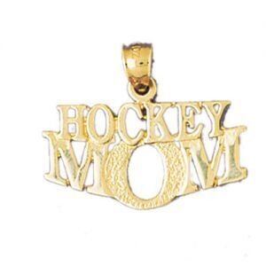 Hockey Mom Pendant Necklace Charm Bracelet in Yellow, White or Rose Gold 9823