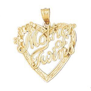 Mother Of Twins Pendant Necklace Charm Bracelet in Yellow, White or Rose Gold 9826