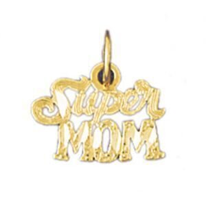 Super Mom Pendant Necklace Charm Bracelet in Yellow, White or Rose Gold 9834