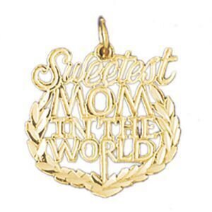Sweetest Mom In The World Pendant Necklace Charm Bracelet in Yellow, White or Rose Gold 9837