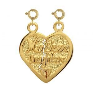 Mother Daughter Heart Pendant Necklace Charm Bracelet in Yellow, White or Rose Gold 9905