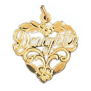 Daughter Heart Pendant Necklace Charm Bracelet in Yellow, White or Rose Gold 9907