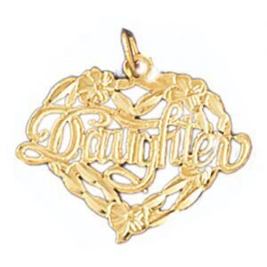 Daughter Heart Pendant Necklace Charm Bracelet in Yellow, White or Rose Gold 9919
