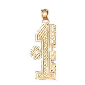 Number One Brother Pendant Necklace Charm Bracelet in Yellow, White or Rose Gold 9924