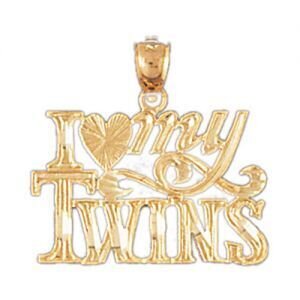 I Love My Twins Pendant Necklace Charm Bracelet in Yellow, White or Rose Gold 9928