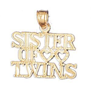 Sister Of Twins Pendant Necklace Charm Bracelet in Yellow, White or Rose Gold 9929