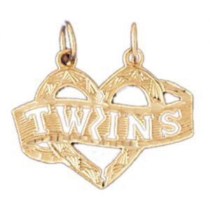 Twins Heart Pendant Necklace Charm Bracelet in Yellow, White or Rose Gold 9932