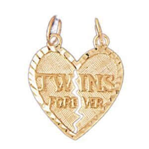 Twins Heart Pendant Necklace Charm Bracelet in Yellow, White or Rose Gold 9933