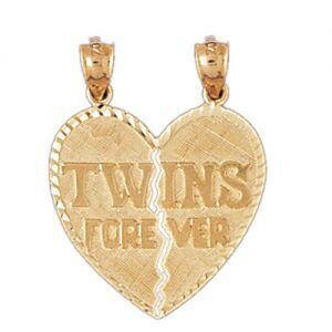 Twins Heart Pendant Necklace Charm Bracelet in Yellow, White or Rose Gold 9934