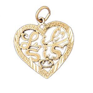 Little Sister Heart Pendant Necklace Charm Bracelet in Yellow, White or Rose Gold 9937