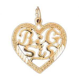 Big Sister Heart Pendant Necklace Charm Bracelet in Yellow, White or Rose Gold 9938