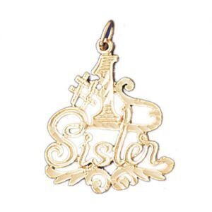 Number One Sister Pendant Necklace Charm Bracelet in Yellow, White or Rose Gold 9942