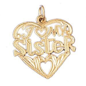 I Love My Sister Pendant Necklace Charm Bracelet in Yellow, White or Rose Gold 9946