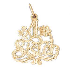 Number One Sister Pendant Necklace Charm Bracelet in Yellow, White or Rose Gold 9950
