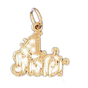 Number One Sister Pendant Necklace Charm Bracelet in Yellow, White or Rose Gold 9954