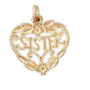 Sister Heart Pendant Necklace Charm Bracelet in Yellow, White or Rose Gold 9967