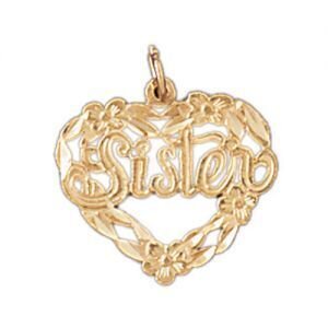 Sister Heart Pendant Necklace Charm Bracelet in Yellow, White or Rose Gold 9968