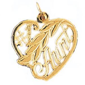 Number One Aunt Heart Pendant Necklace Charm Bracelet in Yellow, White or Rose Gold 9986