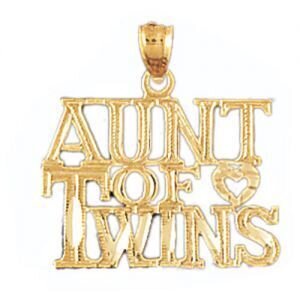 Aunt Of Twins Pendant Necklace Charm Bracelet in Yellow, White or Rose Gold 9987