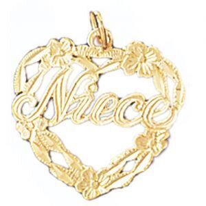 Niece Heart Pendant Necklace Charm Bracelet in Yellow, White or Rose Gold 9993