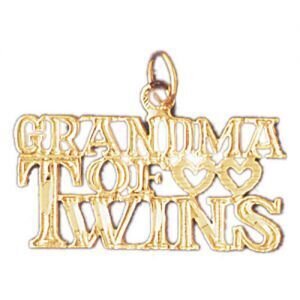 Grandma Of Twins Pendant Necklace Charm Bracelet in Yellow, White or Rose Gold 10042
