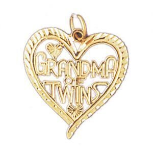 Grandma Of Twins Pendant Necklace Charm Bracelet in Yellow, White or Rose Gold 10043