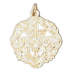 Number One Husband Pendant Necklace Charm Bracelet in Yellow, White or Rose Gold 10103